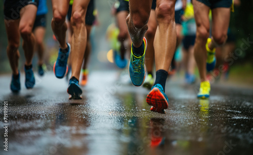 Close up of a Group of Men Runners Legs in a Road Race