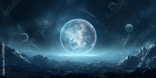 sky with moon and stars, Beautiful celestial sky in dreamy fantasy with bright star in the sky over nature landscape, 