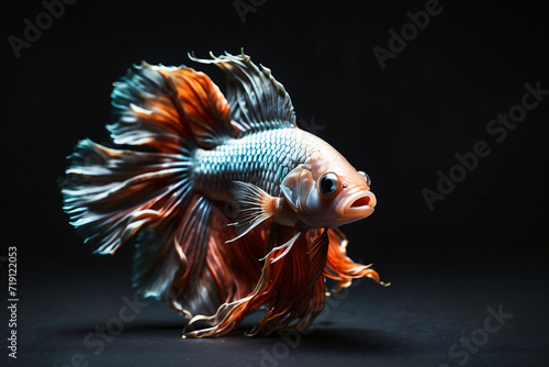 Betta fish in water on a black background