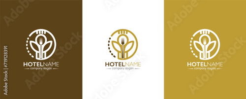 Flower Spoon food round logo design hotel Restaurant vector Template