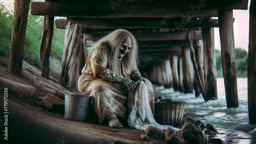 mamuna also known as dziwozona, a demon figure is polish folklore that could be found washing clothes in the river, under a bridge