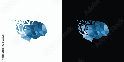 Vector logo design illustration of abstract origami geometric brain shape.