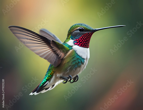 kleiner fliegender Kolibri mit rotem Hals