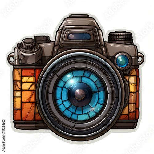 Stylized Vintage Camera Illustration with Colorful Lens
