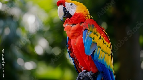 Majestic Scarlet Macaw Perched in a Tropical Setting