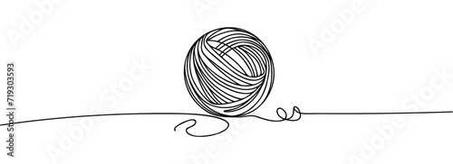 Ball of yarn in continuous one line art drawing style.