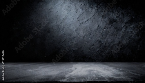 dark black room with rough cement concrete floor and grunge wall background