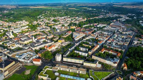 Aerial view around the city Gera in Germany on a late afternoon in spring