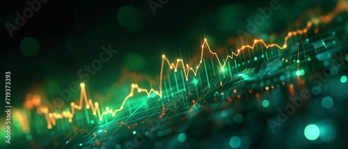 Graph Showing Upward Trend In Stock Market With Green Background And Rising Prices. Сoncept Green Background, Rising Prices, Upward Trend, Stock Market Graph