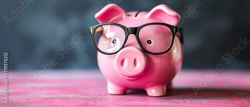 Savings And Investments Illustrated By A Pink Piggy Bank Wearing Glasses. Сoncept Financial Literacy, Money Management Tips, Investing Strategies, Budgeting Basics, Entrepreneurship Insights