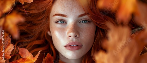 Stunning Redhead Model Symbolizing The Beauty Of Autumn, Against A Backdrop