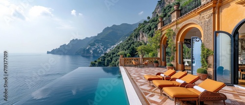 Stunning Seaside Villa In Italys Amalfi Coast, Boasting Panoramic Ocean Views. Сoncept Luxury Accommodation, Coastal Getaway, Italian Riviera, Breathtaking Scenery, Exquisite Design
