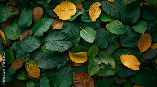  green leaves falling on the background of autumn leav