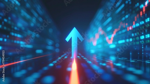 A 3D Illustration of Soaring Finances, Stylized Arrow Pointing Upwards, Representing Strengthening Currency, Stock Growth, and Financial Success in a Minimalist Design