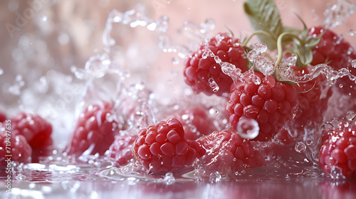  raspberries water splash effect in