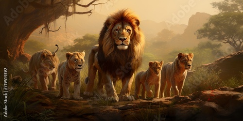majestic family of lions in the jungle