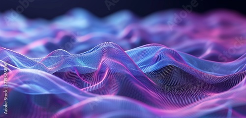 An interpretation of wireless communication waves, silk waves in gradients of blue and purple, symbolizing invisible data transfer.