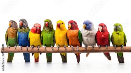 "Feathered Harmony: Australian parrots in a vibrant array of colors, isolated on a white background, showcasing the beauty of avian diversity."