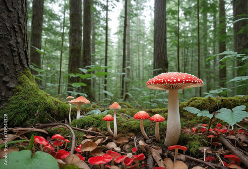Colorful Mushroom Fantasy in Enchanting Forest Landscape