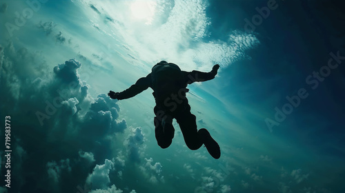 Skydiving Stunt Silhouette. The Grace of a Skydiver's Dance in the Clutches of Gravity. Freefall Fantasy