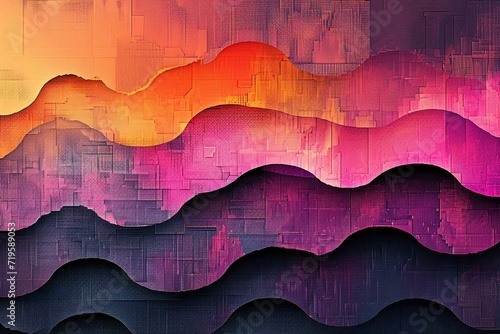 Digital pixel art forming abstract patterns with a textured and tactile feel