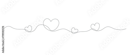 drawing with one line, one continuous drawing with a cute simple round garland with a heart. black line. linear drawing. Hand-drawn doodles vector illustration