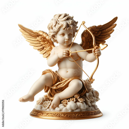 Cupid angel sculpture isolated on white background
