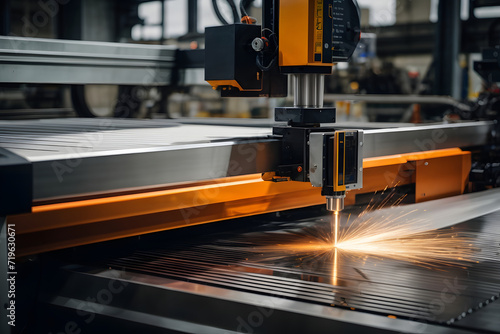 The CNC laser cut machine cutting the stainless plate