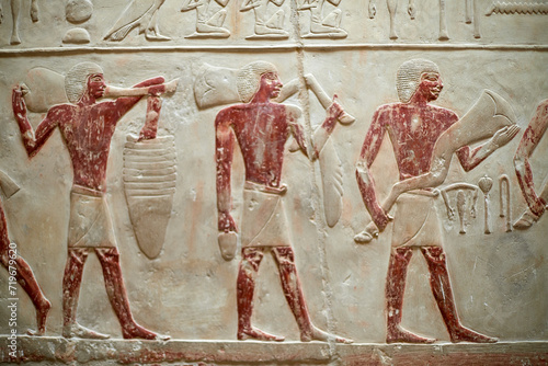 Procession with men carrying meet offerings for the deceased owner of a V Dynasty mastaba - Idut. Saqqara, Egypt