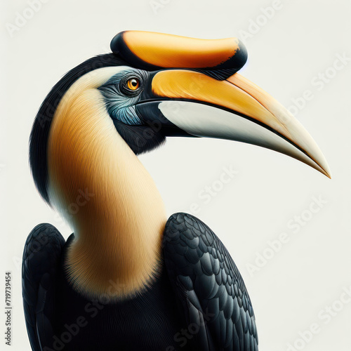 Hornbill bird, Buceros bicornis, Great Indian hornbill, Rainforest, Gran Calao, птица-носорог, high quality portrait, isolated white background.