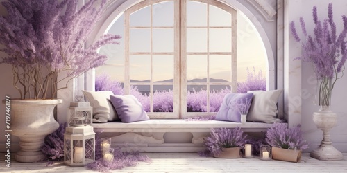  Provence-style interior, with lavender and antique composition by the window.