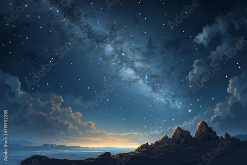 Painting of a Night Sky With Stars and Clouds. Generative AI.