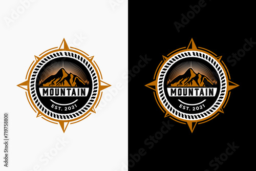 Compass Adventure mountain outdoor logo for outdoor related industry logo, mountain emblem logo