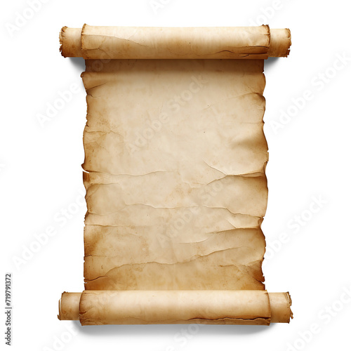Vintage scroll papyrus parchment paper. Cut out on transparent