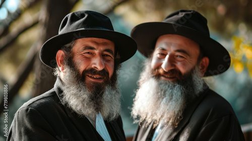 Two Jewish male wearing Yermolka tanking
