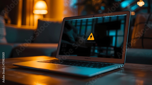 A laptop with a warning message about a phishing malware attack