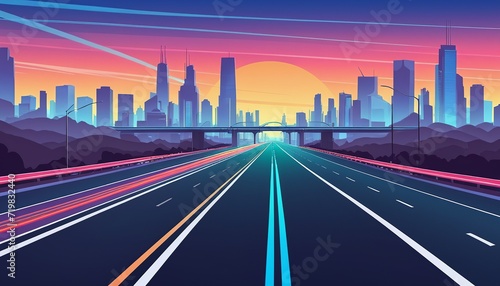 Stunning Vector Art of Modern Freeway and Overpass