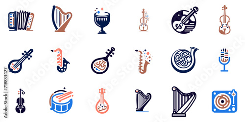 Diverse Music Instrument Icons,, Logo-like Visuals Vector Set
