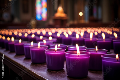 Ash Wednesday Purple Candles in a Church 