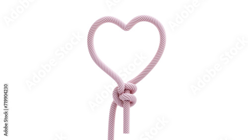 heart of rope string and two half hitch knot pink color 3D rendering
