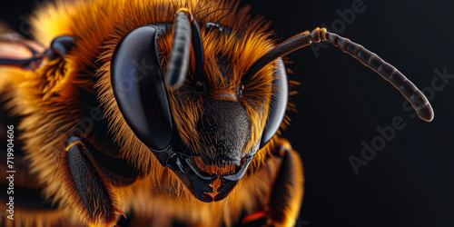 close up of a bee with some eyes and black hair, generative AI