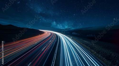 The remote road is transformed into a magical journey through the stars thanks to the dramatic and captivating light trails left in the wake of ping cars.