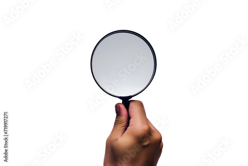 hand holding a magnifying glass on a transparent background