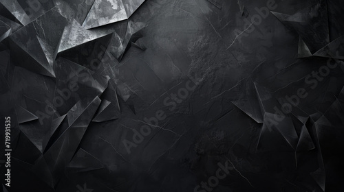 Dark textured background with a complex polygonal pattern.
