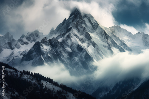 A breadth taking winter landscape with frosty mountain peaks
