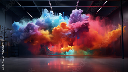 abstract multicolor fluffy cloud studio for product presentation