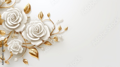 White background with Metal design gold flowers.