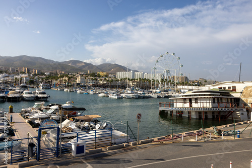  Boats and yachts moored at Puerto Marina in Benalmadena, Costa del Sol Malaga, Spain. This marina has berths for 1100 boat