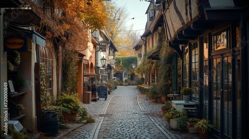 A picturesque street lined with boutique shops, each with its unique character, creating a delightful atmosphere for a leisurely shopping stroll. 
