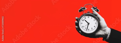 Striking image of a hand holding a classic alarm clock against a vivid red background, conveying a sense of urgency and the importance of time management.